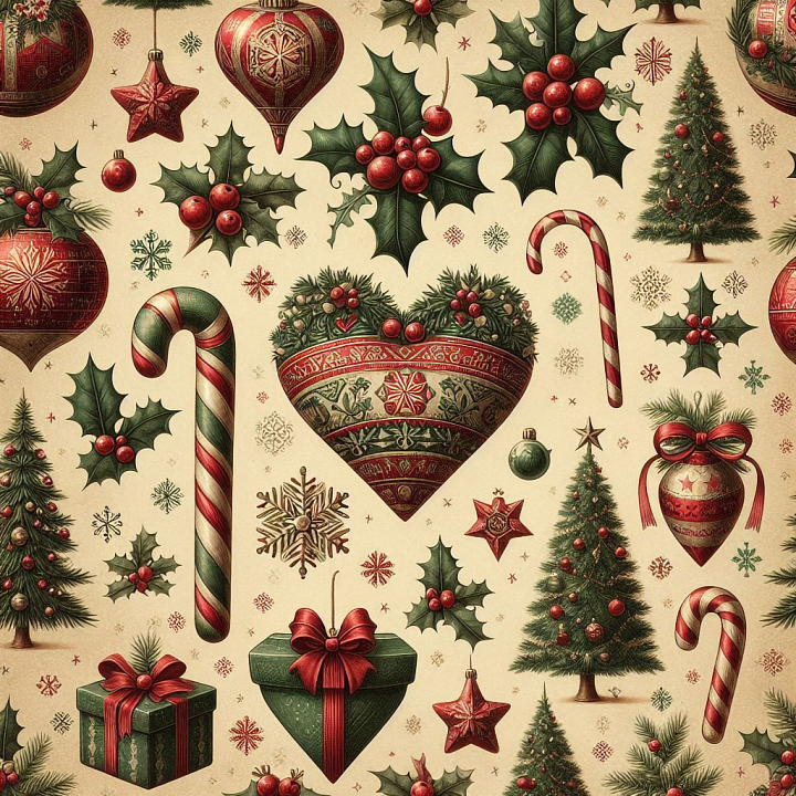 All Christmas Digital paper of Vintage Christmas Digital Paper with Orn… seamless PBR texture preview