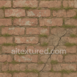 seamless Seamless 3d texture pbr 8k brick weathered with faded paint and patchy grass cracks texture 8k free download PBR