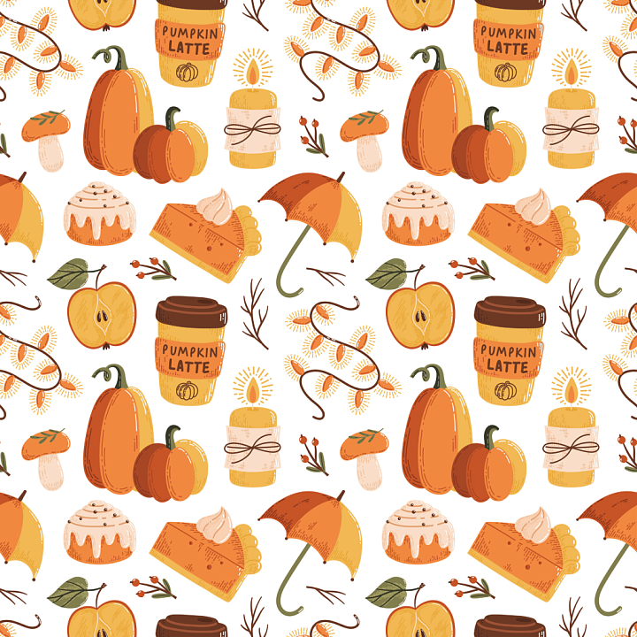 Featuring Hand-Drawn Thanksgiving Icons Pattern seamless PBR texture preview