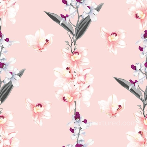 Fabric Texture Featuring Delicate Pink Orchid Floral Pattern seamless Pink Flower PBR texture