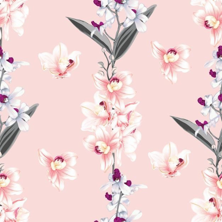 Fabric Featuring Delicate Pink Orchid Floral Pattern seamless PBR texture preview