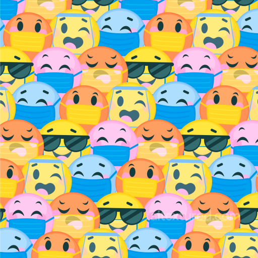 Happy Face Pattern Texture of Colorful Happy Face Emoji Pattern with Masks and Sunglasses seamless Happy Face pattern PBR texture
