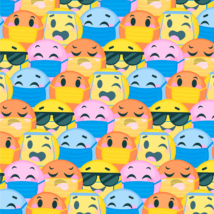 Happy Face Pattern of Colorful Happy Face Emoji Pattern with Masks and… seamless PBR texture preview