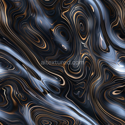 Seamless 3D PBR Glossy Black and Gold Abstract Fluid Texture