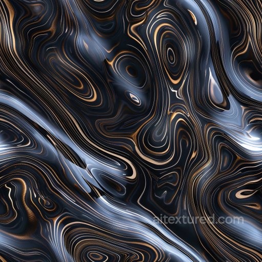 Seamless 3D PBR Glossy Black and Gold Abstract Fluid Texture texture preview