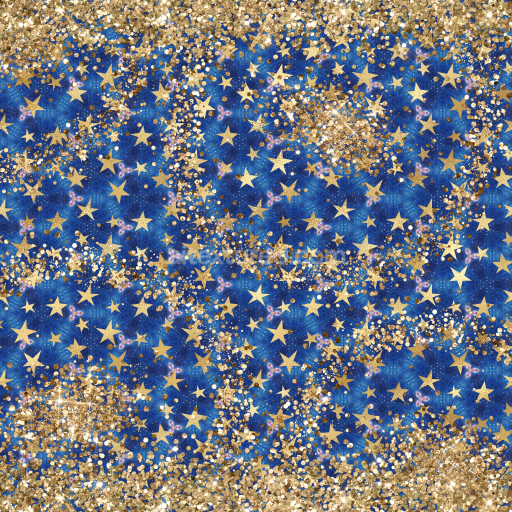 Seamless 3D PBR Texture of Golden Stars and Glitter on Deep Blue Fabric