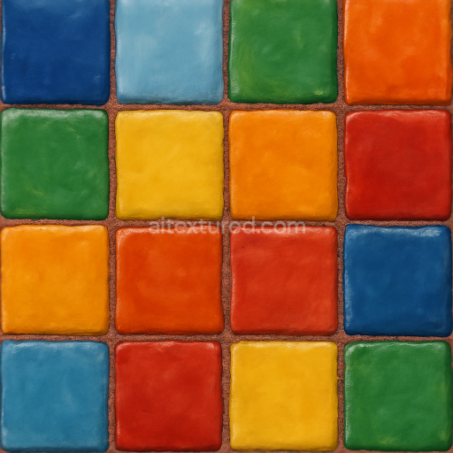 Seamless 3d texture pbr 8k hand painted tiles mosaic with colorful tiles and glossy finish