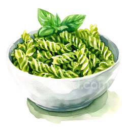 seamless Watercolor Style Pesto Pasta Bowl Breakfast Illustration in Fresh Greens texture 8k free download PBR