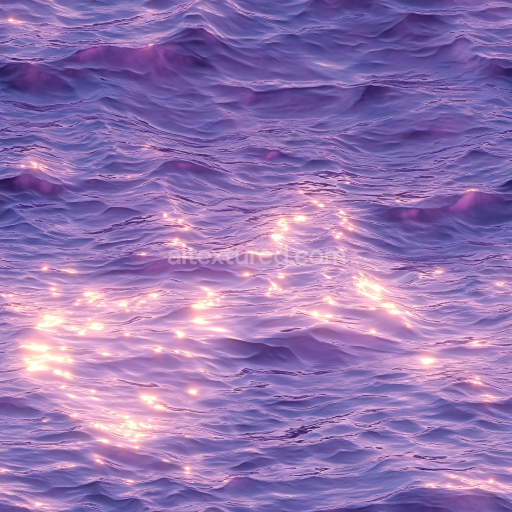 Seamless 3D Water PBR Texture of Stylized Purple Ocean Surface with Glowing Highlights