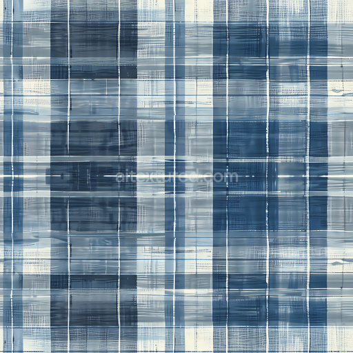 Seamless 3D PBR Texture of Blue Grunge Plaid Fabric with Brushstroke Effect