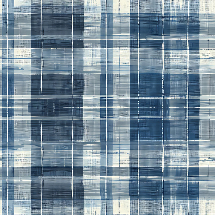 Blue Grunge Plaid Fabric with Brushstroke Effect seamless PBR texture preview