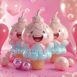 seamless Seamless 3D Inflated PBR Texture of Glossy Pink & Blue Ice Cream Vinyl texture 8k free download PBR