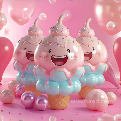 Inflated PBR Texture of Glossy Pink & Blue Ice Cream Vinyl seamless Inflated PBR texture