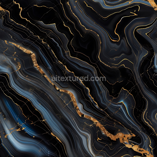 Seamless 3D PBR Glossy Black Marble Texture with Gold and Blue Swirling Veins