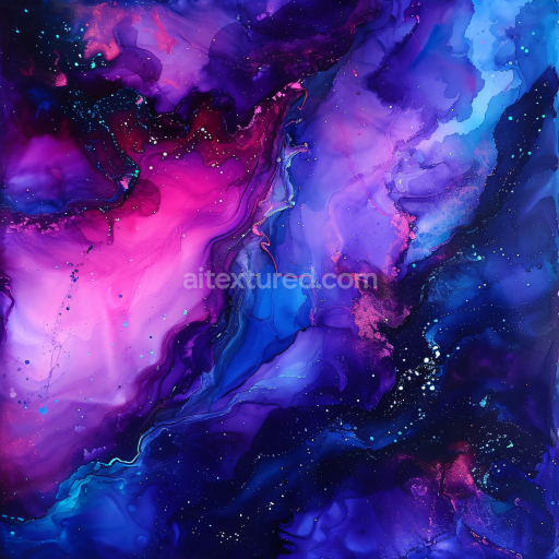 Seamless 3D Alcohol Ink PBR Texture with Vibrant Purple, Blue, and Pink Fluid Waves