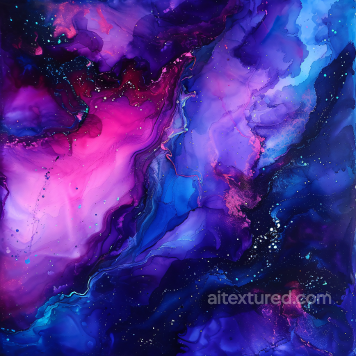 Alcohol Ink PBR Texture with Vibrant Purple, Blue, and Pink Fluid Waves seamless Alcohol ink PBR texture