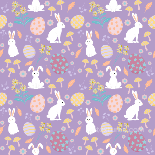 With Easter Bunnies, Eggs, And Floral Motifs On Pastel Purple Background seamless All Easter Digital paper PBR texture