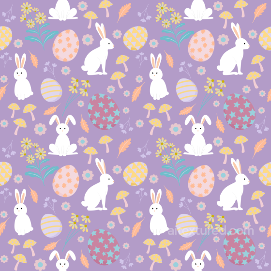 With Easter Bunnies, Eggs, And Floral Motifs On Pastel Purple Background All Easter Digital paper texture preview