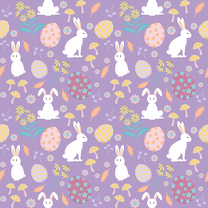 Featuring Easter Bunnies, Painted Eggs & Floral Patterns seamless PBR texture preview