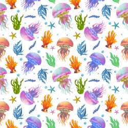 Pattern Bundle - Seamless 3D Pattern PBR Texture Featuring Vibrant Jellyfish and Ocean Flora texture preview