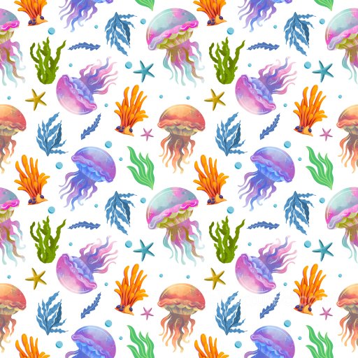 Pattern PBR Texture Featuring Vibrant Jellyfish and Ocean Flora seamless Pattern Bundle PBR texture