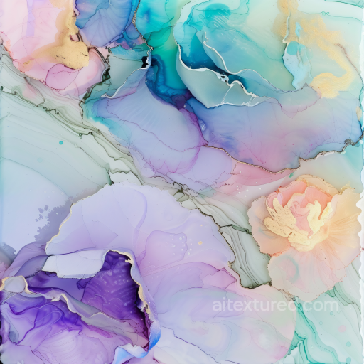 Alcohol Ink PBR Texture with Pastel Floral Swirls and Gold Veins seamless Alcohol ink PBR texture