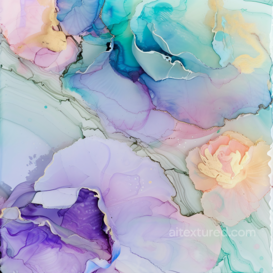 Alcohol Ink PBR Texture with Pastel Floral Swirls and Gold Veins Alcohol ink texture preview