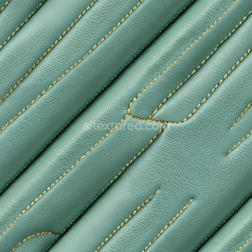 Seamless 3D PBR Texture of Teal Pebbled Leather with Prominent Stitching and Padded Quilted Panels