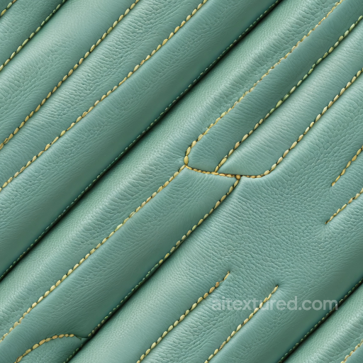 Teal Pebbled Leather Seamless Texture with Prominent Stitching and Padded Quilted Panels seamless Leather PBR texture