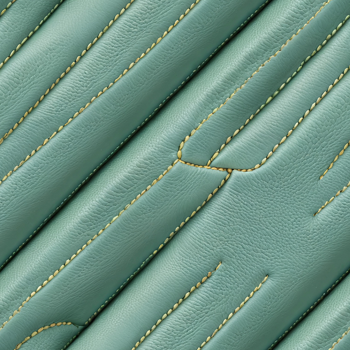 Teal Pebbled Leather with Prominent Stitching and Padded Quilted Panels seamless PBR texture preview
