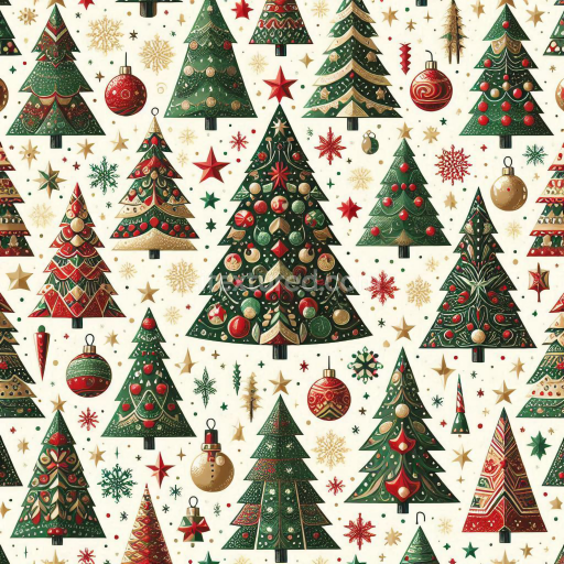 Seamless 3D PBR Texture of Colorful Decorative Christmas Trees and Ornaments