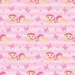 seamless Seamless 3D PBR Baby Girl Cartoon Fabric Texture in Pink Stripes and Butterflies texture 8k free download PBR