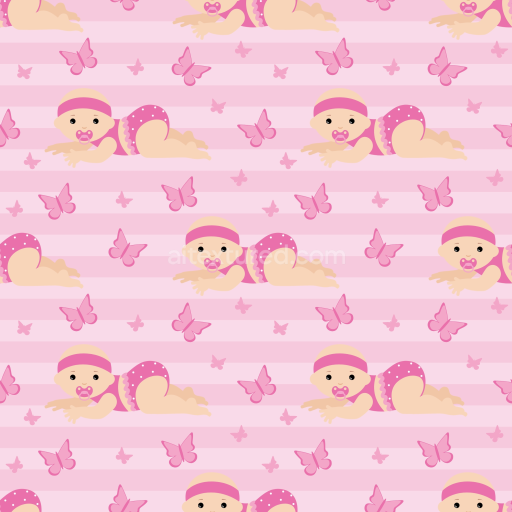 Seamless 3D PBR Baby Girl Cartoon Fabric Texture in Pink Stripes and Butterflies