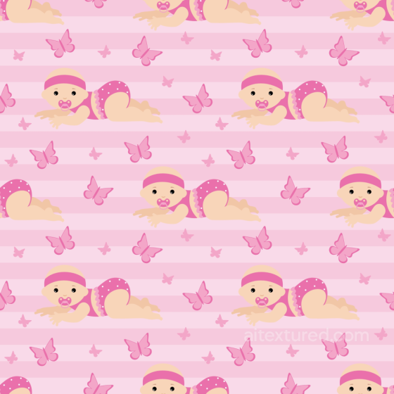 Baby Girl Cartoon Fabric Texture in Pink Stripes and Butterflies Baby girl texture preview