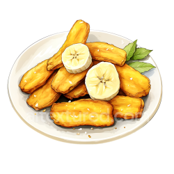 seamless Breakfast Plate of Golden Fried Plantains with Fresh Banana Slices Illustration texture 8k free download PBR