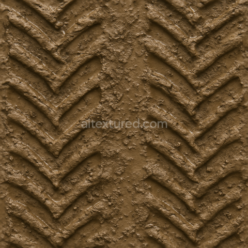 Seamless 3d texture pbr 8k tractor tread on muddy track with heavy vehicle tread and mud splash details