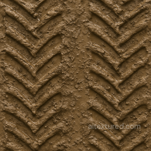 Tractor Tread On Muddy Track With Heavy Vehicle Tread And Mud Splash Details seamless Tire prints PBR texture