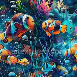 seamless Seamless 3D PBR Graffiti Texture Featuring Vivid Underwater Fish Mural texture 8k free download PBR