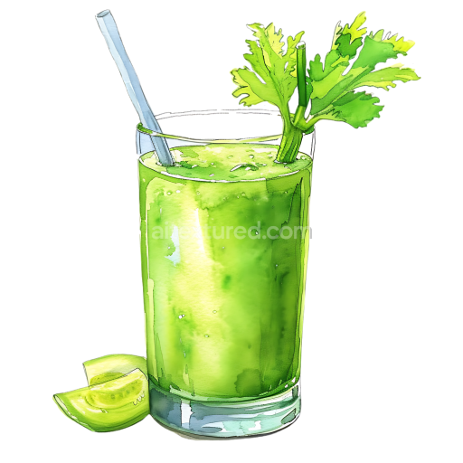 Watercolor Celery Juice Glass with Fresh Celery Stalk Breakfast Illustration