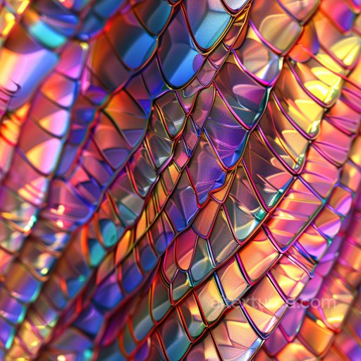 Seamless 3D PBR Glossy Iridescent Scaled Texture with Vibrant Color Shifts texture preview
