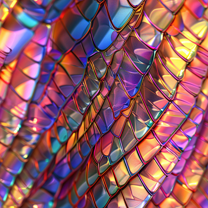 Glossy Iridescent Scaled with Vibrant Color Shifts seamless PBR texture preview