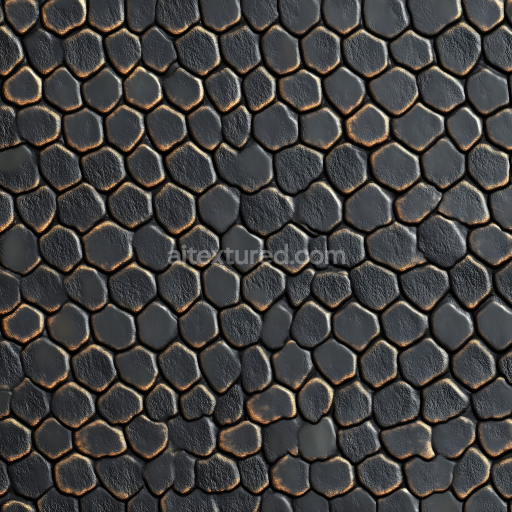 Seamless 3D Reptilian Skin PBR Texture Featuring Dark Scales with Fine Detailing