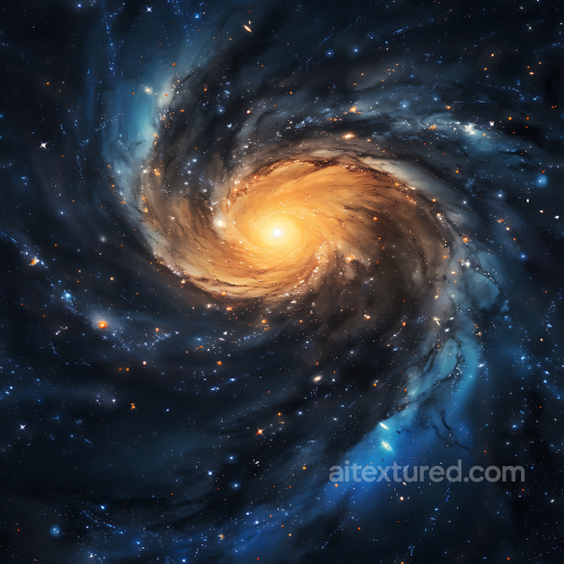 Space PBR Texture Featuring a Spiral Galaxy Nebula with Blue and Golden Hues seamless Star, space, planets PBR texture