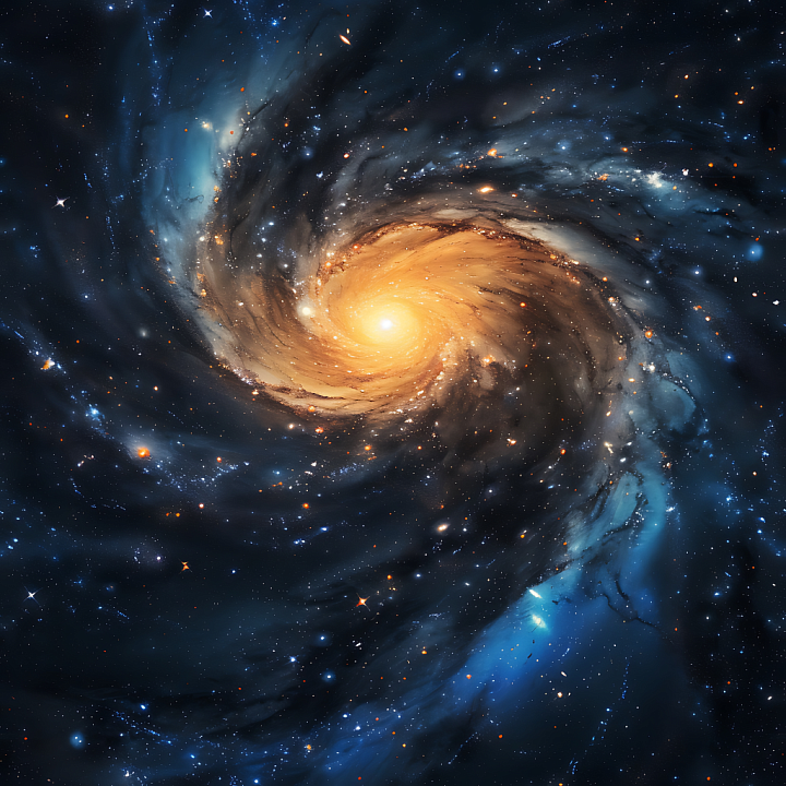 Space Featuring a Spiral Galaxy Nebula with Blue and Golden Hues seamless PBR texture preview
