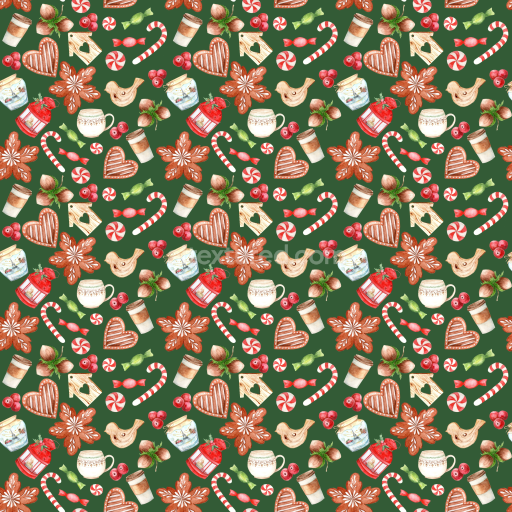 Seamless 3D PBR Texture of Christmas Digital Paper with Festive Icons on Green