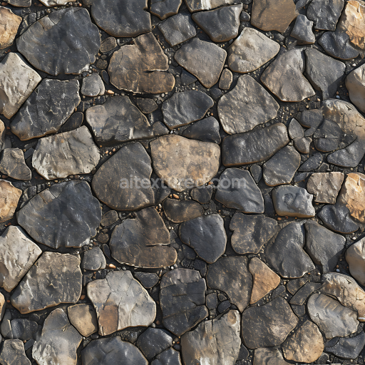 Seamless 3D Cobblestone Ground PBR Texture with Weathered, Varied Stones