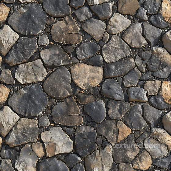 Cobblestone Ground PBR Texture with Weathered, Varied Stones Stone texture preview
