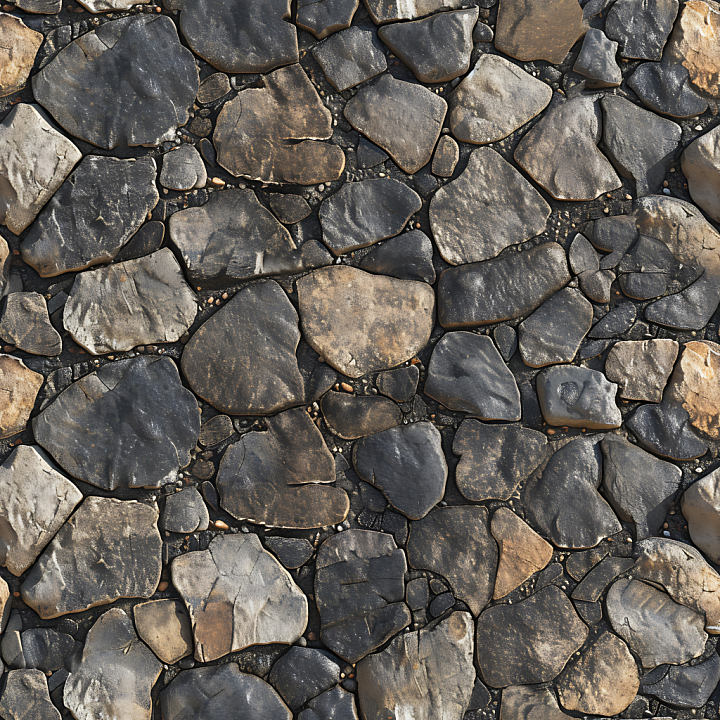 Cobblestone Ground with Weathered, Varied Stones seamless PBR texture preview