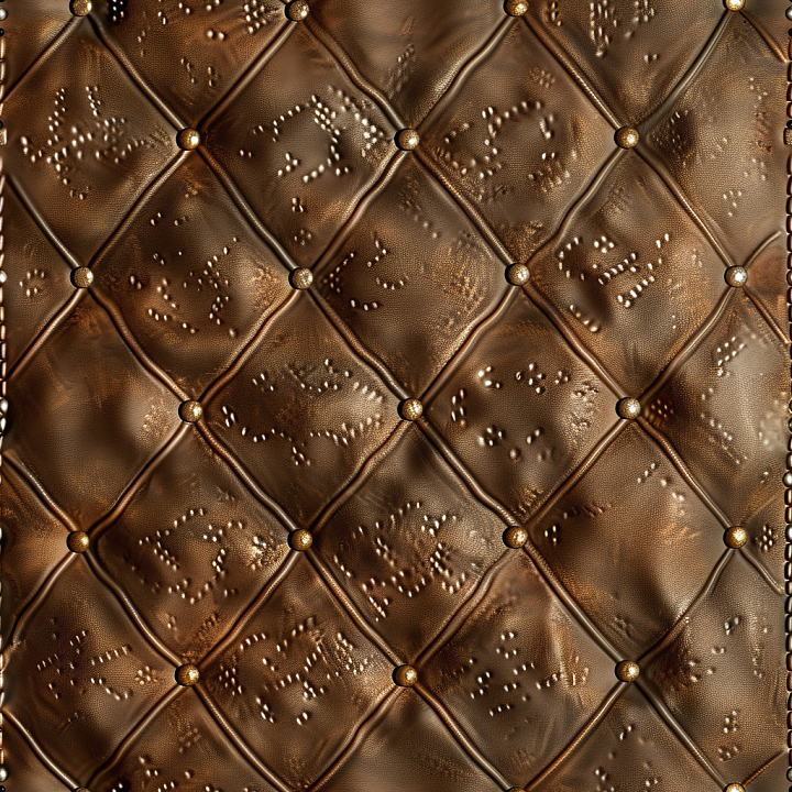 Quilted Aged Brown Leather with Buttoned Pattern and Distressed Finish seamless PBR texture preview