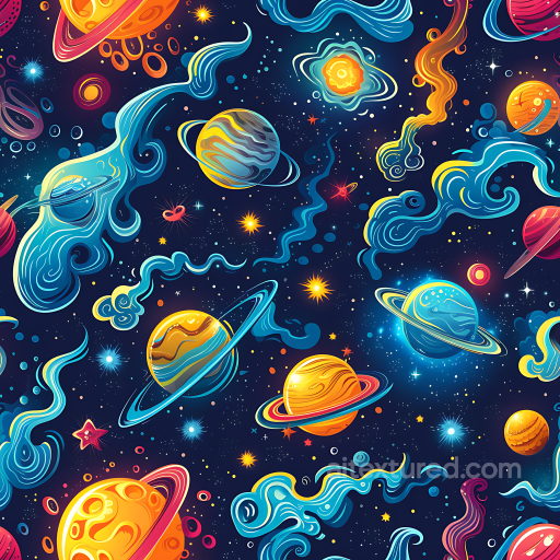 Space PBR Texture Featuring Colorful Nebulae and Stylized Planets seamless Star, space, planets PBR texture
